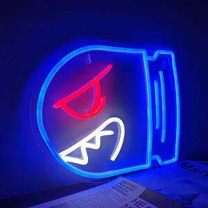 Neon Sign Bullet with Angry Face - LED Wall Art Decor, Neon Accent Lights, USB Powered with Switch, Plastic Wall Hanging for Bedroom, Game Room, Dorm, Shop, Cartoon Bomb Design, Non-Dimmable Red & Blue Neon