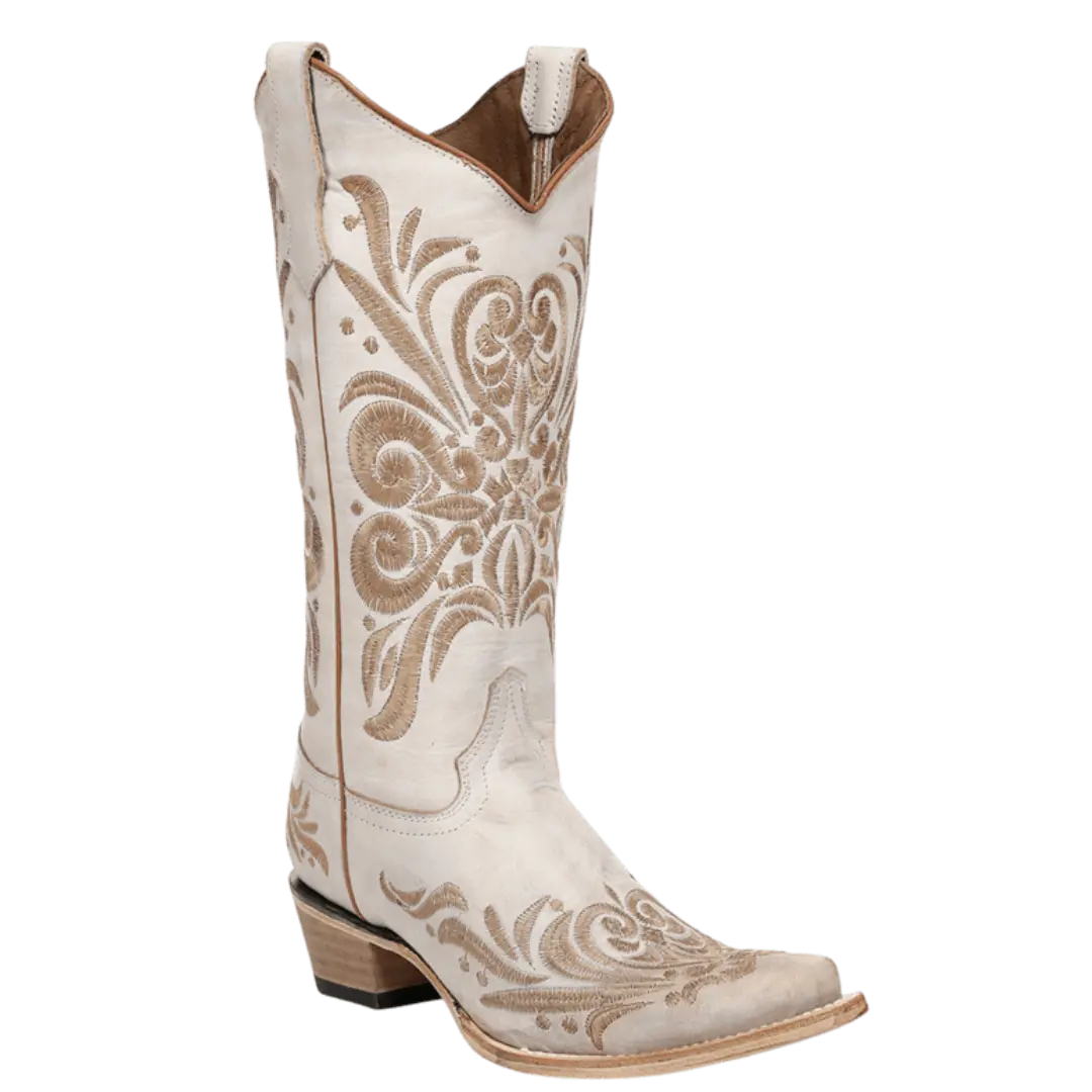 Circle G by Corral Ladies White Filigree Embroidery Snip Toe Western Boot L8054