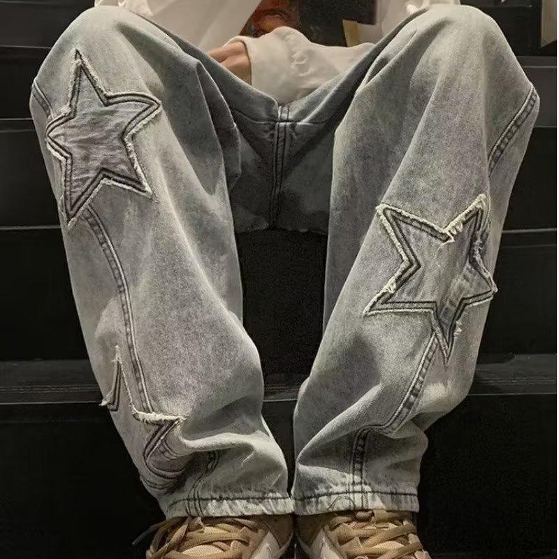 Star Embroidery Straight Casual Men Jeans Gothic Neutral New Wide Leg Loose Hip-hop Fashion Youth Streetwear Denim Trousers Y2K Star Embroidery Straight Casual Men Jeans Gothic Neutral New Wide Leg Loose Hip-hop Fashion Youth Streetwear Denim Trousers Y2K