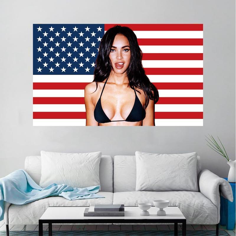 Megan Fox American 3x5Ft Flag Tapestry for Wall Hanging Man Cave CollegeDorm Room Decor Outdoor Banner with 4 Brass Grommets Decorative
