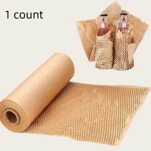 1 Roll 393.7 Inch Honeycomb Paper Packaging, Original Color, Recyclable and Biodegradable Buffer Material, Gift Wrapping, Gift Wrapping Supplies