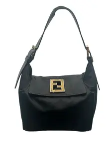 Pre-owned FENDI Nylon Handbag Black W/ Front Hardware Perfect For Daily Use