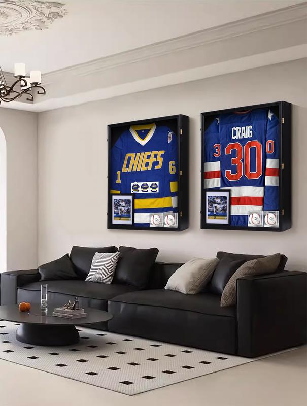 Oversized Jersey Display Case with UV Protection, Shadow Box Frame for Sports Shirts, Dual Baseball Holders, and Photo Slot – Ideal for Showcasing Sports Uniforms, Memorabilia, and Photos