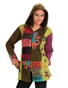 Caravan Closet Long Cotton Jacket With Patches and Flower