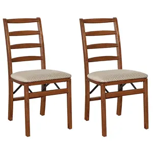 MECO Stakmore Shaker Ladderback Upholstered Seat Folding Chairs, Cherry (2 Pack)