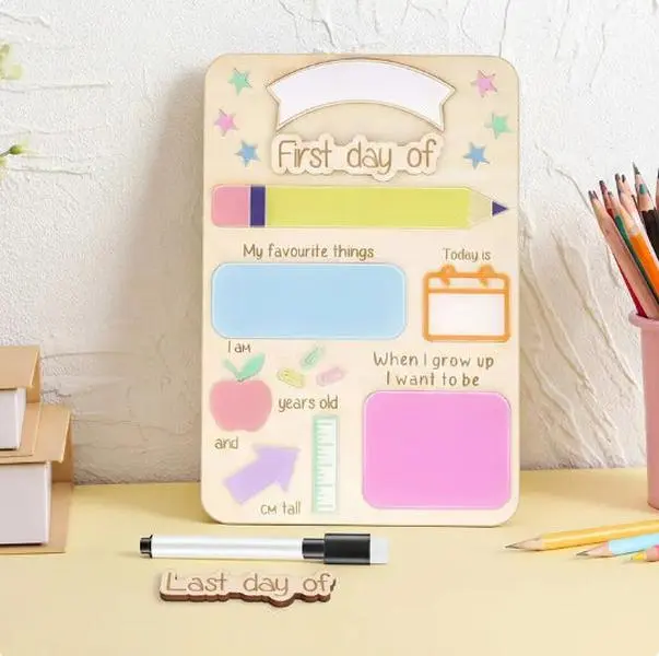 School Commemorative Wooden Sign, Reusable First Day & Last Day of School Sign, Dry Erase Back-to-School Board for Preschool, Kindergarten & Elementary Students, Photo Prop Keepsake