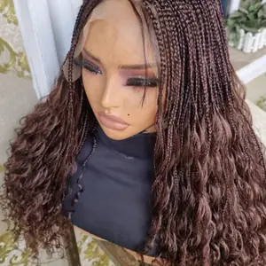 EssyLuxe 18-20” Human Hair Braided & Curly Lace Front Wig | Color 30/33 Mix | Boho Knotless Look