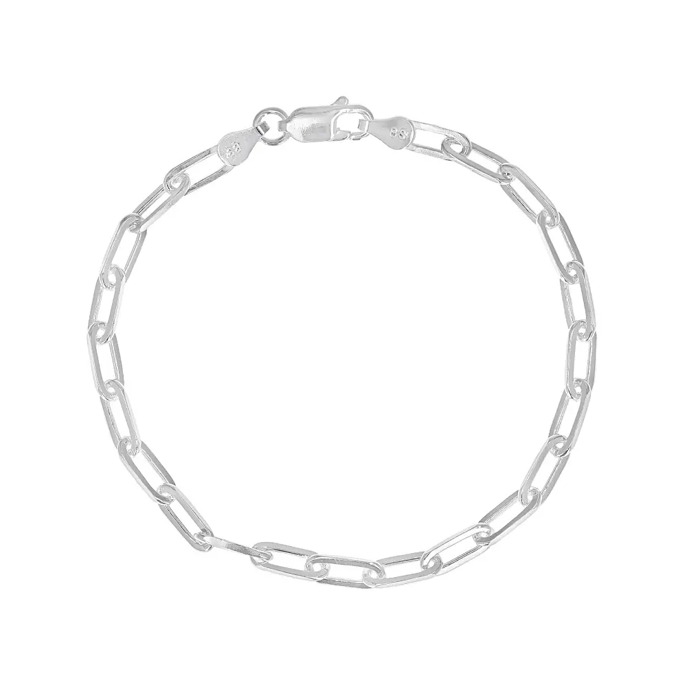 Jtv 925 Sterling Silver Paperclip Link Bracelet, 3.8mm Gauge with Lobster Claw Clasp, Minimalist No Stone, 925 Sterling Bracelet, 1/8 Inch Width