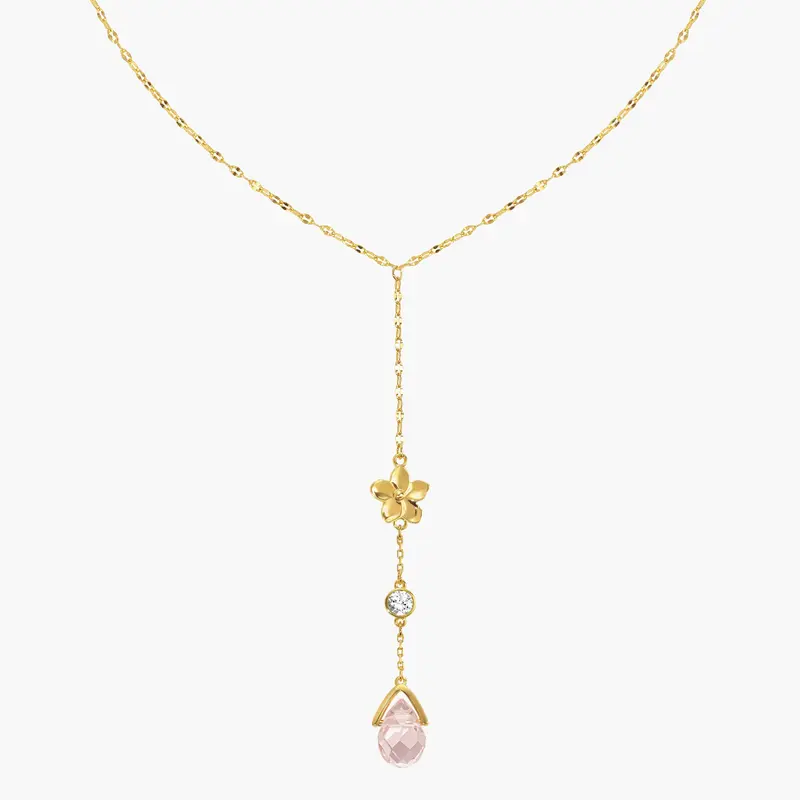 en route 18K Gold Plated Petal Lariat Necklace, Elegant Flower-inspired Jewelry for Daily Elegance, Versatile Piece Essential Designed for Layered Styling