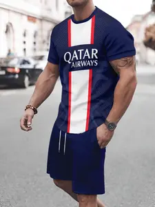 Qatar Airways Football Suit Set Men, Quick-Dry Breathable Short Sleeve Shorts, Sport Casual Two-Piece Set, All Seasons