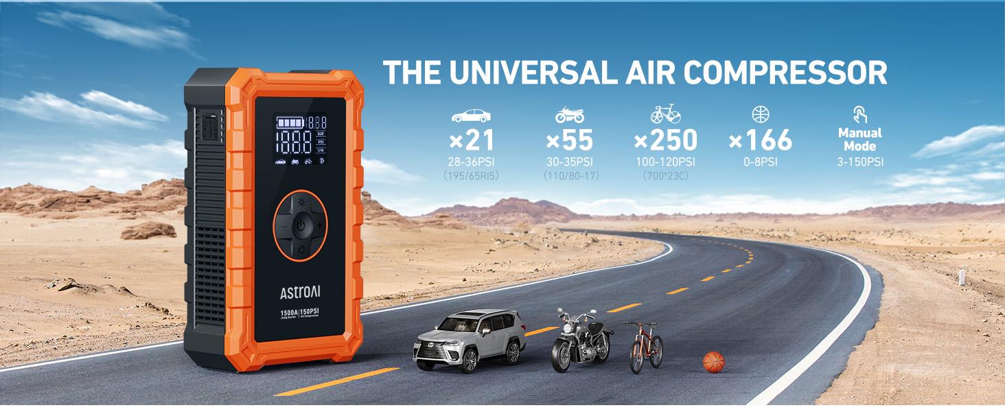 AstroAI S8 Air 7 in 1 10000mAh Battery Capacity Car Battery Jump Starter  with 150PSI Air Compressor, 12V Battery Charger, Compact Design