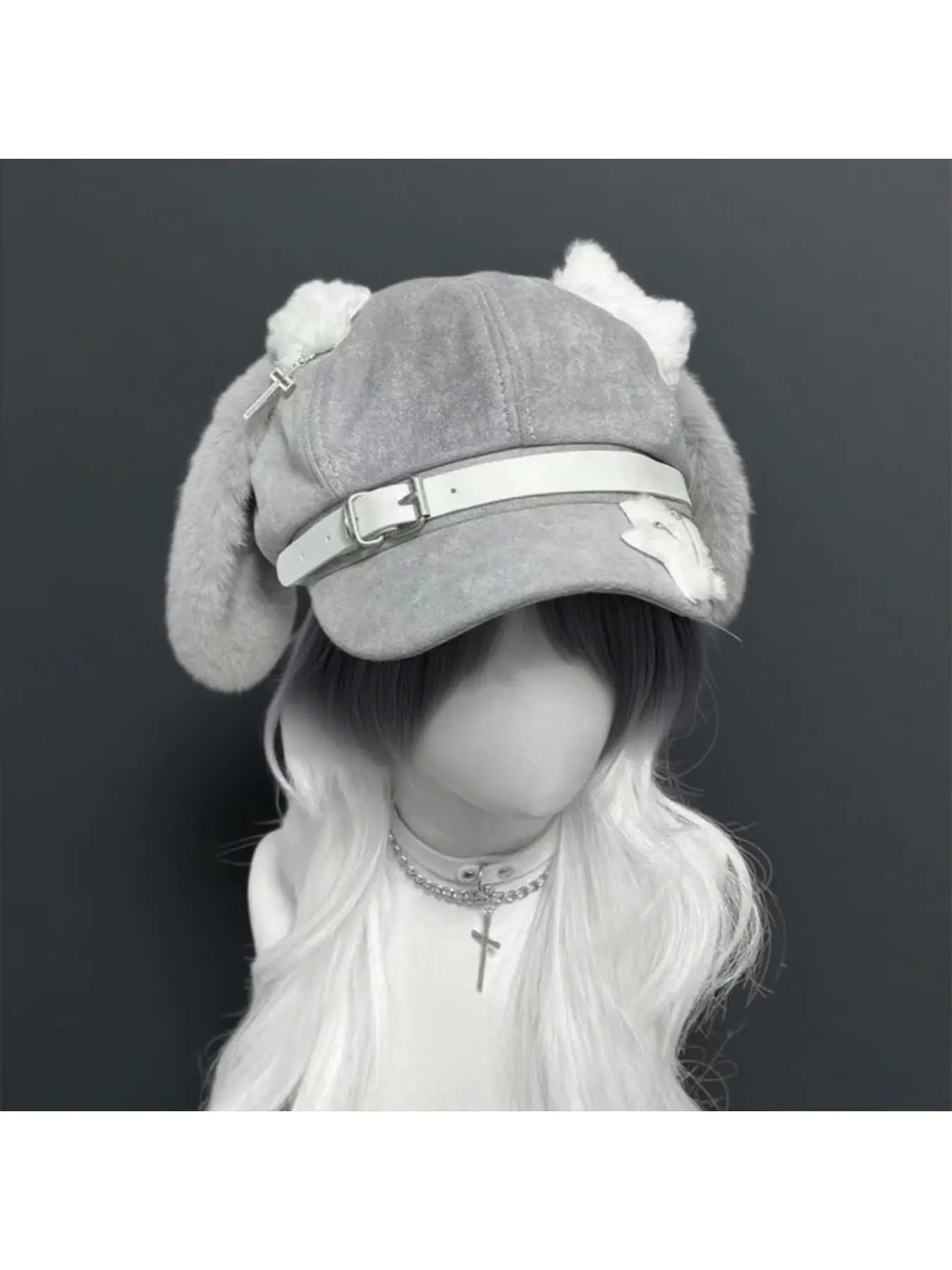 Gray puppy ear hat subculture beret cute and unique otaku culture Gag Gift Cap