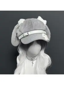Gray puppy ear hat subculture beret cute and unique otaku culture