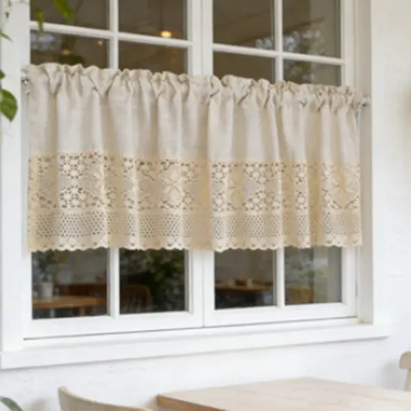 Boho Crochet Lace Sheer Valances for Window Kitchen Vintage Macrame Valances with Tassels for Dining Room Living Room Farmhouse Rustic Crochet Curtain Valance Rod Pocket 1 Panel