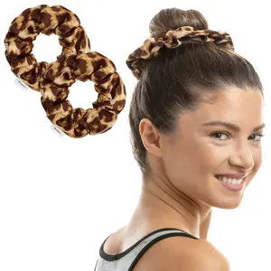 Microfiber Hair Drying Towel Scrunchies - The Perfect Haircare - Anti-Frizz & Silky Smooth - Ponytail/Bun Holder - Quick Drying & Absorbent - for Curly, Wavy, Long & Short Hair (2 Pack) (Leopard)