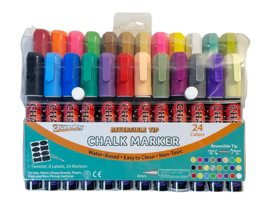Channie’s Liquid Chalk Markers - 24 Bold Colors for Chalkboards, Glass, Mirrors & Windows - Create Beautiful Projects with Easy Application