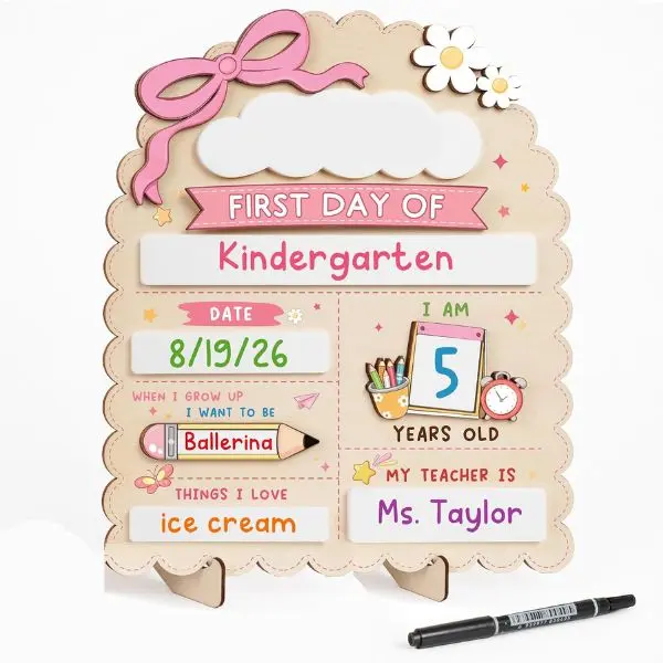 First Day of School Sign 12x10 Inch Reusable Back to School Chalkboard Board with Marker First & Last Day Photo Prop for Preschool Pre-K Kindergarten Kids Easy Write & Erase Wooden School Memory Sign