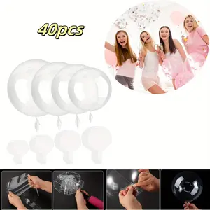 Pack Of 40 Transparent Bobo Balloons Set, 4 Sizes, for Birthday Party Decorations, Ocean Theme Bubble Decor, Outdoor Activities, Graduation, Valentine's, Mother's Day, Christmas Festive Decorations summervibes