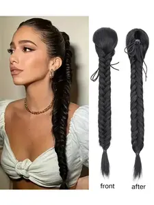 Women's Fishbone Braided Ponytail Wig, Realistic Natural Long Ponytail, Pull Rope Net Bag Style, Authentic Look Hairpiece