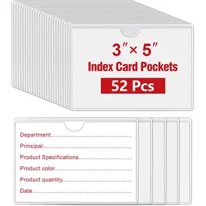 52 count 3" x 5" Self Adhesive Index Card Pockets Label Pockets with Top Open for Loading, Clear Adhesive Pockets Labels Holders for Storage Bins, Library Card, Organizing(Index Card not Included)