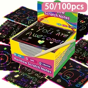 50pcs Rainbow Scratch Art Kit - Unleash Hidden Designs with VibrantColors - Creative Painting Paper Board for Endless Fun Rainbow Scratch Notes