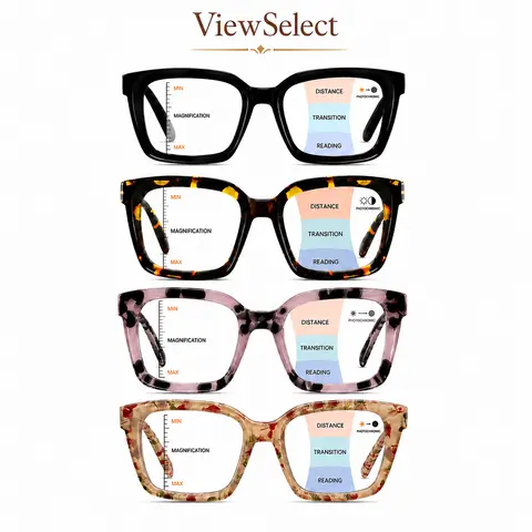 ViewSelect Oversized Square Progressive Reading Glasses - Blue Light Blocking Multi-Pack Readers with Pads, Spring Hinge, Lightweight Anti-Glare Daily Computer Eyeglasses for Women & Men