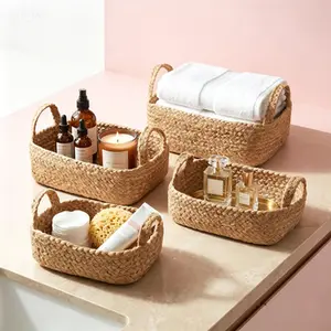 4-Pack Jute Rope Storage Baskets, Natural Woven Baskets for Shelves, Decorative Organizer Bins for Home, Nursery or Bedroom Decor, Reusable Storage Solution for Neat Organization