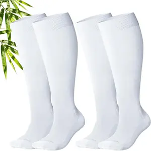 LEVSOX Bamboo Viscose Compression Socks Wide Calf 15-20 mmHg Knee High with Cushioned Foot for Nurses & Travel