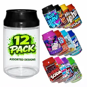 12 Pack Soda Can Style Plastic Storage Containers with Lids Assorted Designs Reusable Organizer Set