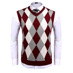 Men's Sleeveless V Neck Pullover Sweater Slim Fit Casual Argyle Sweater Vest