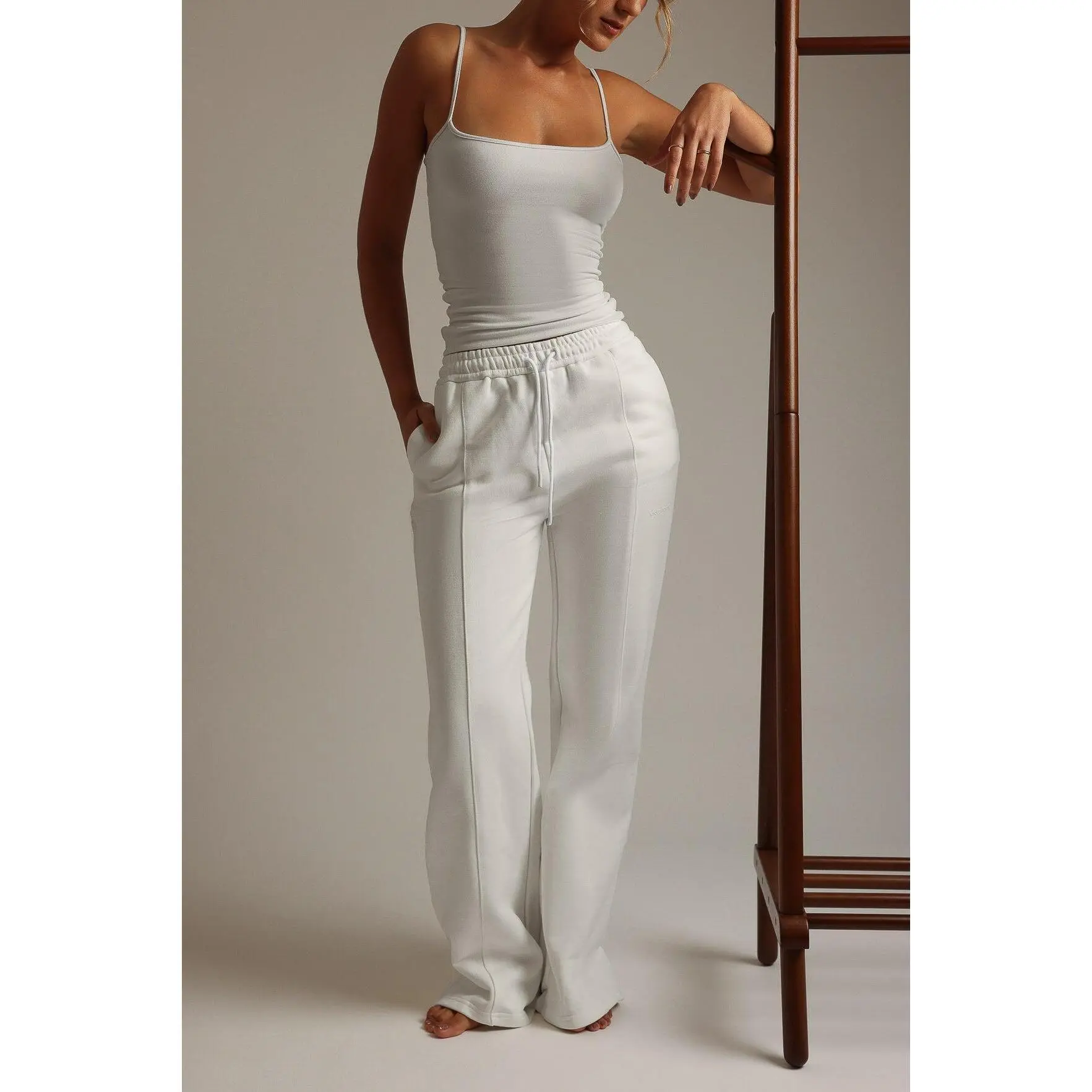 Structured Wide Leg Sweatpants - White