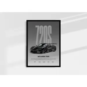Mclaren 720S Poster, Retro Wall Decor, Car Guy Gift, Mclaren Supercar, Product without frame