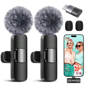 2 pcs Wireless Lavalier Microphones for iPhone, Android, iPad - Mini Wireless Clip-on Microphones Crystal Clear Sound Quality for Recording, Live Streaming,Vlog Audio Smartphone wireless microphone phone accessories content creator kit