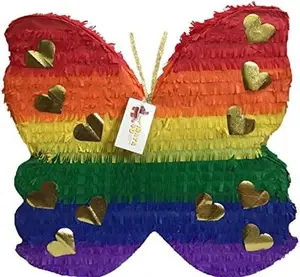 APINATA4U Butterfly Pinata Rainbow & Gold Color