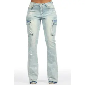 Kendrica Light Wash Rhinestone Stacked Jean