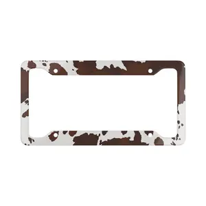 Cowprint Western License Plate Frame, Car Tag Holder, Cow Pattern Vehicle Plate Cover, Country Farm Decor, Personalized Car Accessory