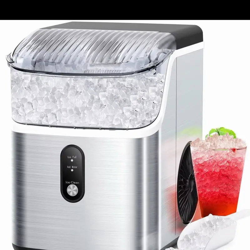 Nugget Ice Maker Countertop, Ready in 7 Mins, 34Lbs/24H Pebble Ice Maker Machine, Self-Cleaning Countertop Sonic Ice Makers with Ice Scoop&Basket, Pellet Ice Maker for Home, Stainless Steel