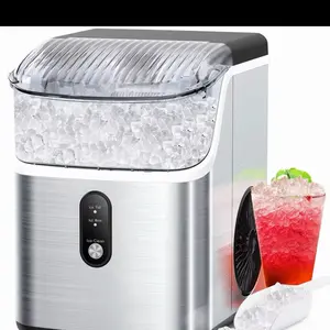 Nugget Ice Maker Countertop, Ready in 7 Mins, 34Lbs/24H Pebble Ice Maker Machine, Self-Cleaning Countertop Sonic Ice Makers with Ice Scoop&Basket, Pellet Ice Maker for Home, Stainless Steel