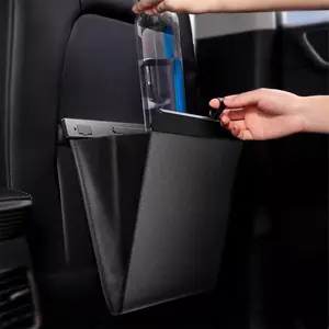 Foldable Car Backseat Trash Can - Magnetic Closure Waterproof Leather Hanging Garbage Bin for Car Interior Organizer