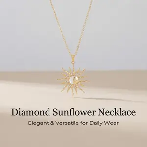 Alloy Sun Necklace with Star Moon Pendant Fashion Diamond Inlaid Jewelry Trendy Minimalist Accessory for Women Girls