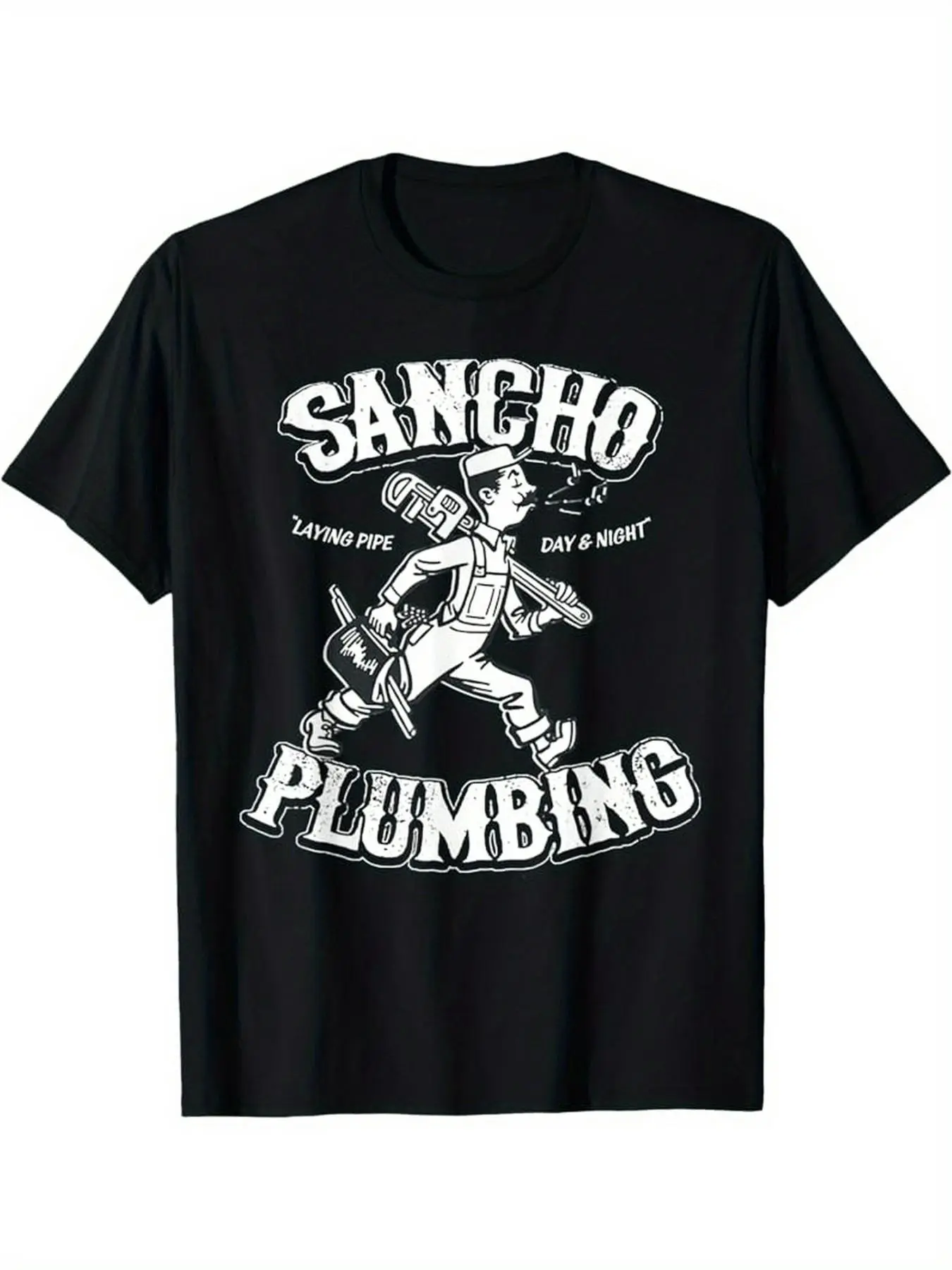 Sancho Plumbing Laying Pipe Day & Night Vintage Plumber Cartoon Unisex Graphic Tee