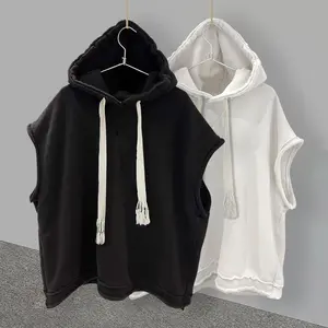Men's hooded sleeveless t-shirt, summer versatile solid color casual vest loose