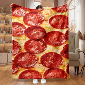 1pc Pepperoni Pizza Flannel Blanket, Super Soft Cozy Plush Throw, Lightweight Warm Anti-Pilling Fade Resistant All Season for Sofa Bed Couch Office Travel Camping, Decorative Gift for Adults