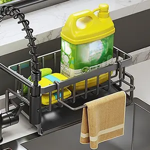 1pc Microfiber Cloth Holder, Sponge Drain Basket, Brush, Towel, Hand Sanitizer, Bathroom & Kitchen Supplies, Home Cleaning Accessories, Adjustable Drain Rack