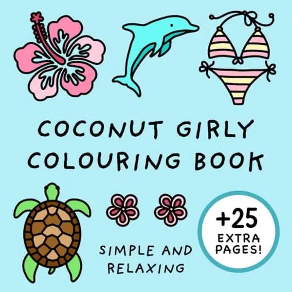 Adult Coconut-Themed Activity Coloring Book - Hand-Drawn Illustrations, Thick Black Lines, Unique Designs, Creativity Boost, Bold Relaxing Pages, Single-Sided Pages, Supports Artists, Teenage Girl Gifts