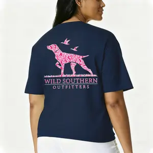 Pink Camo Hunting Dog Shirt, Wild Southern T-shirt, Simply Printed Graphic Shirt, Daily Casual Cotton Womenswear