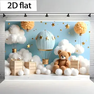 Light Blue Balloon Design Polyester Backdrop, Birthday Party Decoration, Wall Decor, Live Streaming Background, Unique and Fun