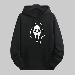 Scream Street Ghost Element Sweatshirt, 2 Side Scream Mask Graphic Tee ,Hoodie,Men's Double-Sided Printed Casual, Fall Tee, Iconic Horror Movie Mask Design Tee, Halloween Casual Sweatshirt Hooded Outfiter Gift For Best Friend HusBand Wife