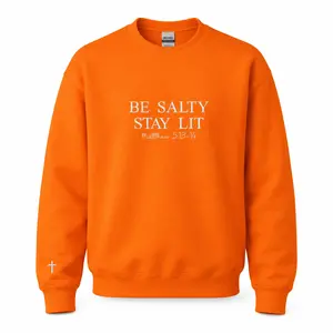 Embroidered Be Salty Stay Lit Sweatshirt, Matthew 5 13 14 Bible Verse Christian Sweater, Faith Based Apparel Gift for Women Men, Minimalist Jesus Pastor Gift, Clothes Beach Christian Merch