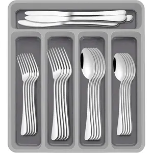 60- Silverware Set with Organizer, Stainless Steel Flatware Set for 12,Cutlery Utensil Sets for  Restaurant,Tableware Set Include forks spoons and ,Mirror Polished,Dishwasher Safe